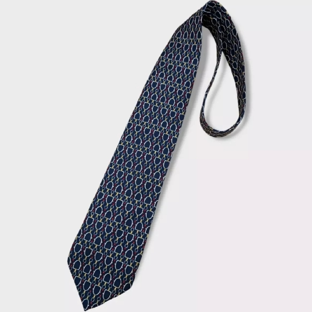 PAOLO GUCCI Blue Horse Stirrup Silk LUXURY Tie ITALY